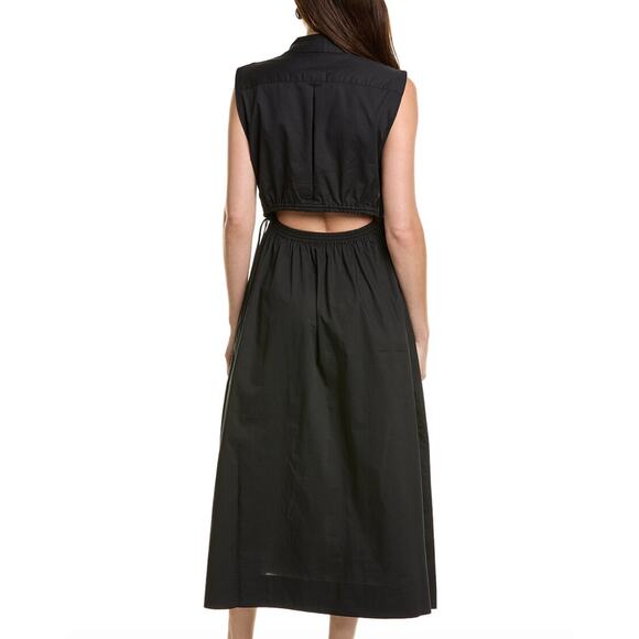 Rag and Bone Dress Joan Poplin Midi Dress in Black Size Large Cotton Collared - Picture 9 of 9